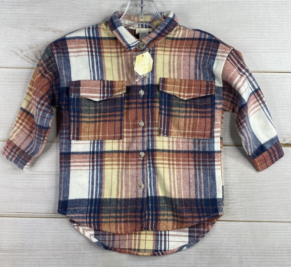 Tullabee Boutique Toddler Top Sz 4T Multi Plaid Soft Fleece Wool Blend Button Up